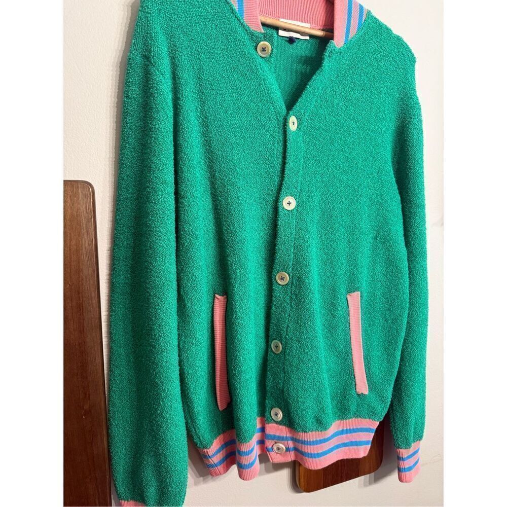 Gallia Green Pink Blue Cotton Blend Knit Long Sleeve Cardigan Sweater Size Large - Picture 3 of 7